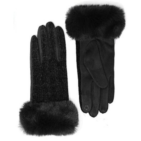 Women's Winter Gloves Faux Fur Chenille Touch Screen Smart Text Black - Picture 1 of 5